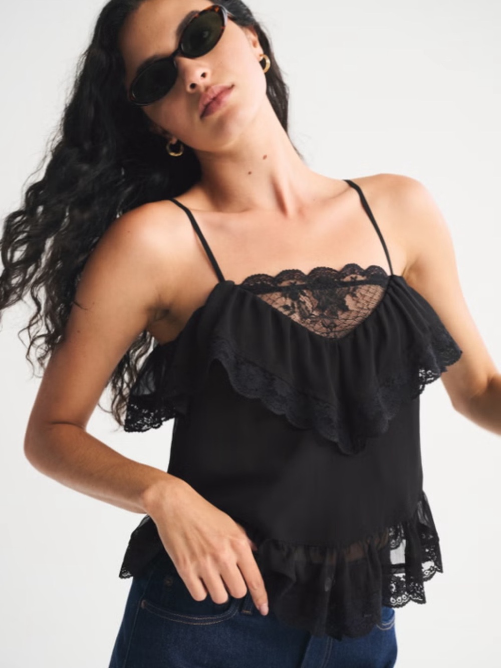 NWOT Abercrombie Black Lace Ruffle Cami Top